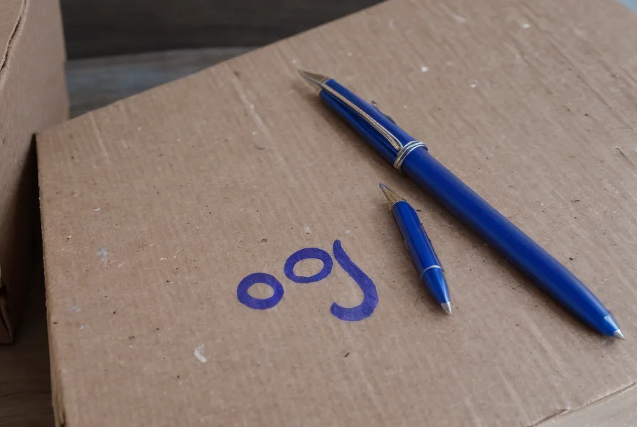 Main écrivant des calculs de numérologie sur un carton de livraison.