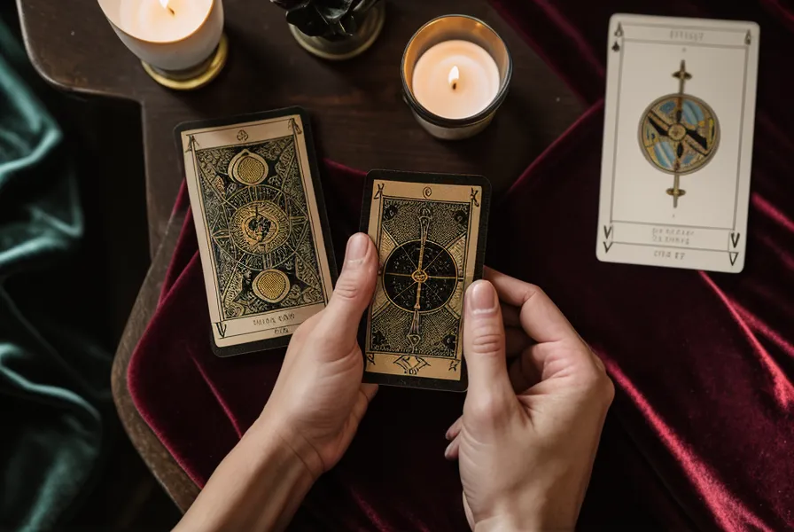 Main retournant la cinquième carte de synthèse d'un tirage de tarot